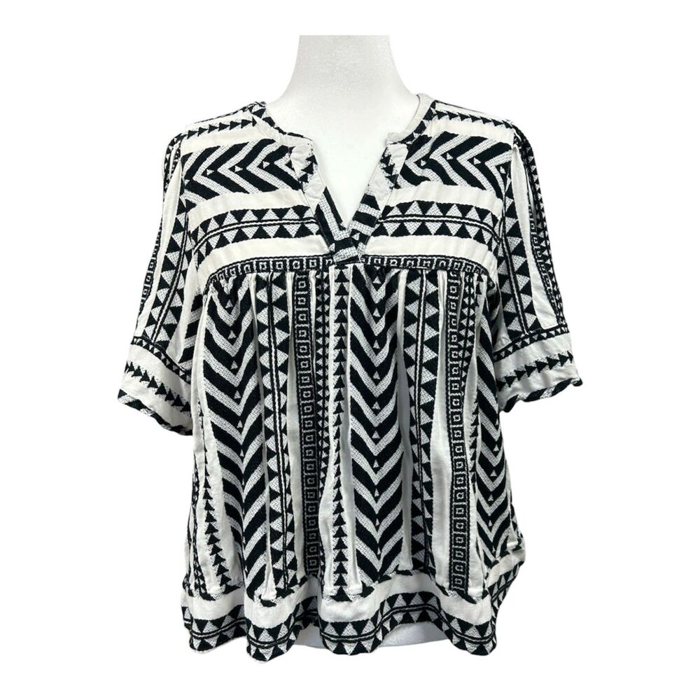 Old Navy Split Neck Textured Aztec South Western Boho Blouse Sz XXL Black Jack
